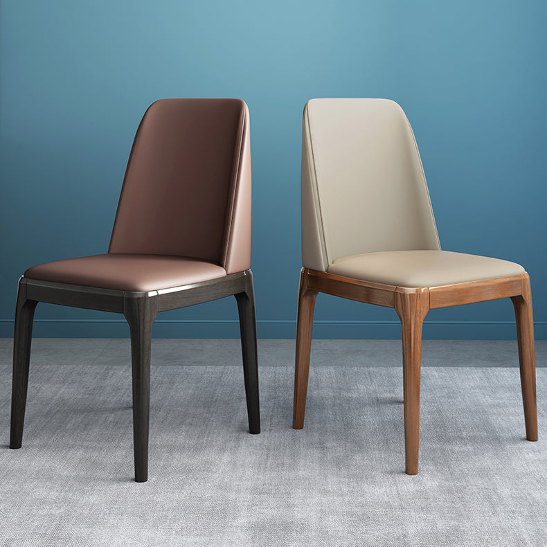Modern Leather Armless Dining Chairs Solid Back Side Chair with Wood Legs Clearhalo ' kitchen&dining_furn' 'Dining Chairs' 'Dining Tables & Seating' 'dining_chair' 'furn' 'furn_dining_chair' 'Furniture' 'furniture_dining_chair' 'Kitchen & Dining Furniture' 'kitchen' 3484329