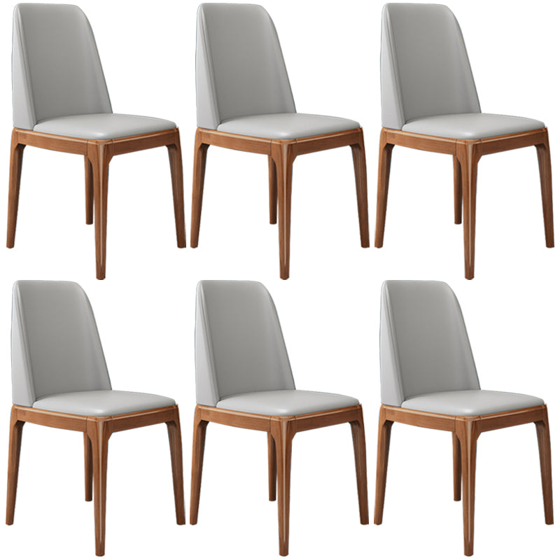 Modern Leather Armless Dining Chairs Solid Back Side Chair with Wood Legs Light Gray 6 Piece Set Walnut Clearhalo ' kitchen&dining_furn' 'Dining Chairs' 'Dining Tables & Seating' 'dining_chair' 'furn' 'furn_dining_chair' 'Furniture' 'furniture_dining_chair' 'Kitchen & Dining Furniture' 'kitchen' 3484332