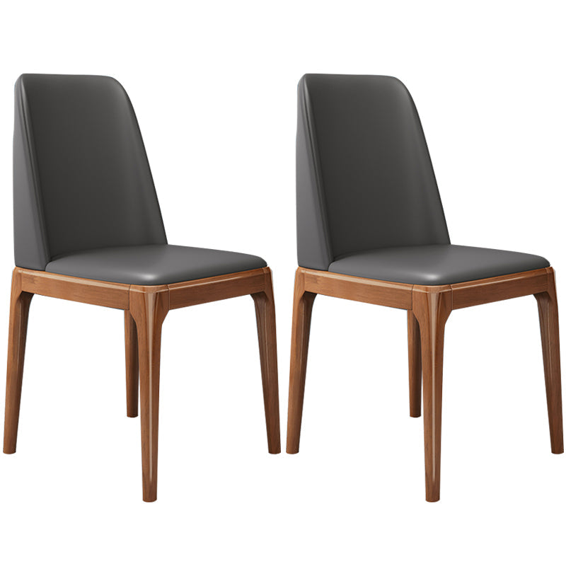 Modern Leather Armless Dining Chairs Solid Back Side Chair with Wood Legs Dark Gray 2 Piece Set Walnut Clearhalo ' kitchen&dining_furn' 'Dining Chairs' 'Dining Tables & Seating' 'dining_chair' 'furn' 'furn_dining_chair' 'Furniture' 'furniture_dining_chair' 'Kitchen & Dining Furniture' 'kitchen' 3484334