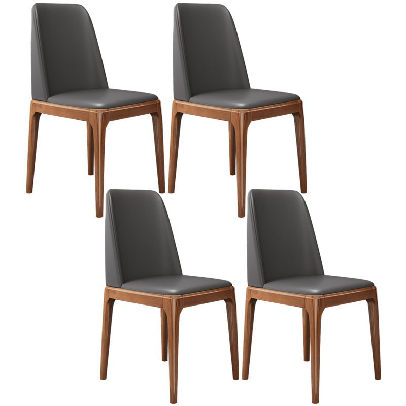 Modern Leather Armless Dining Chairs Solid Back Side Chair with Wood Legs Dark Gray 4 Piece Set Walnut Clearhalo ' kitchen&dining_furn' 'Dining Chairs' 'Dining Tables & Seating' 'dining_chair' 'furn' 'furn_dining_chair' 'Furniture' 'furniture_dining_chair' 'Kitchen & Dining Furniture' 'kitchen' 3484335