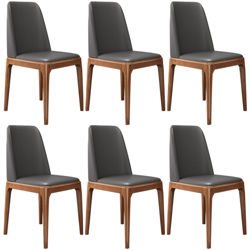 Modern Leather Armless Dining Chairs Solid Back Side Chair with Wood Legs Dark Gray 6 Piece Set Walnut Clearhalo ' kitchen&dining_furn' 'Dining Chairs' 'Dining Tables & Seating' 'dining_chair' 'furn' 'furn_dining_chair' 'Furniture' 'furniture_dining_chair' 'Kitchen & Dining Furniture' 'kitchen' 3484337