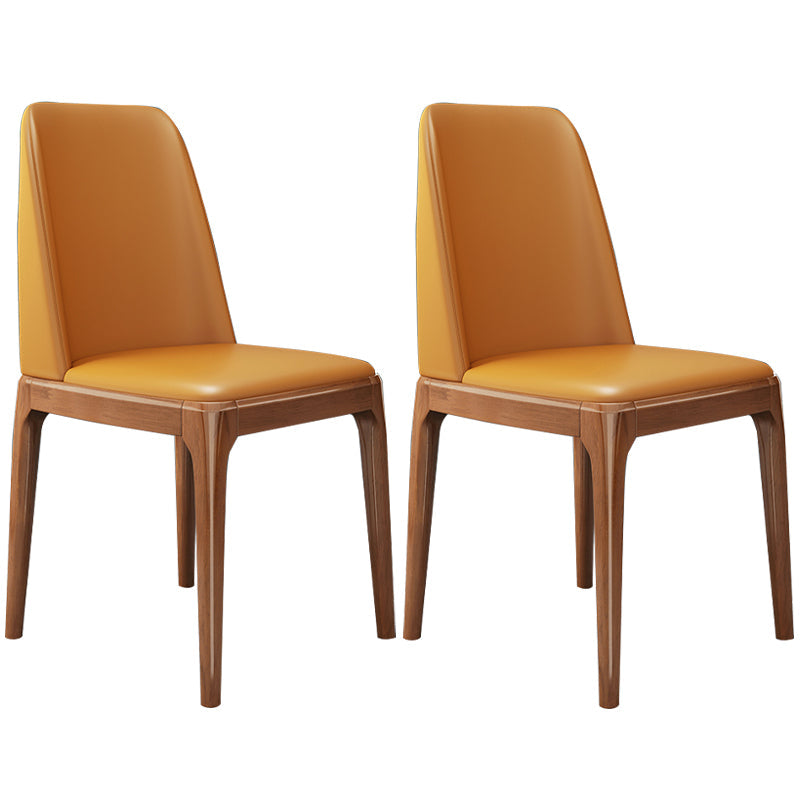 Modern Leather Armless Dining Chairs Solid Back Side Chair with Wood Legs Orange 2 Piece Set Walnut Clearhalo ' kitchen&dining_furn' 'Dining Chairs' 'Dining Tables & Seating' 'dining_chair' 'furn' 'furn_dining_chair' 'Furniture' 'furniture_dining_chair' 'Kitchen & Dining Furniture' 'kitchen' 3484339