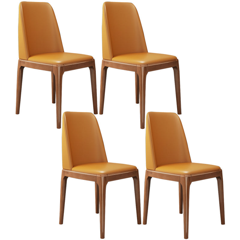 Modern Leather Armless Dining Chairs Solid Back Side Chair with Wood Legs Orange 4 Piece Set Walnut Clearhalo ' kitchen&dining_furn' 'Dining Chairs' 'Dining Tables & Seating' 'dining_chair' 'furn' 'furn_dining_chair' 'Furniture' 'furniture_dining_chair' 'Kitchen & Dining Furniture' 'kitchen' 3484341