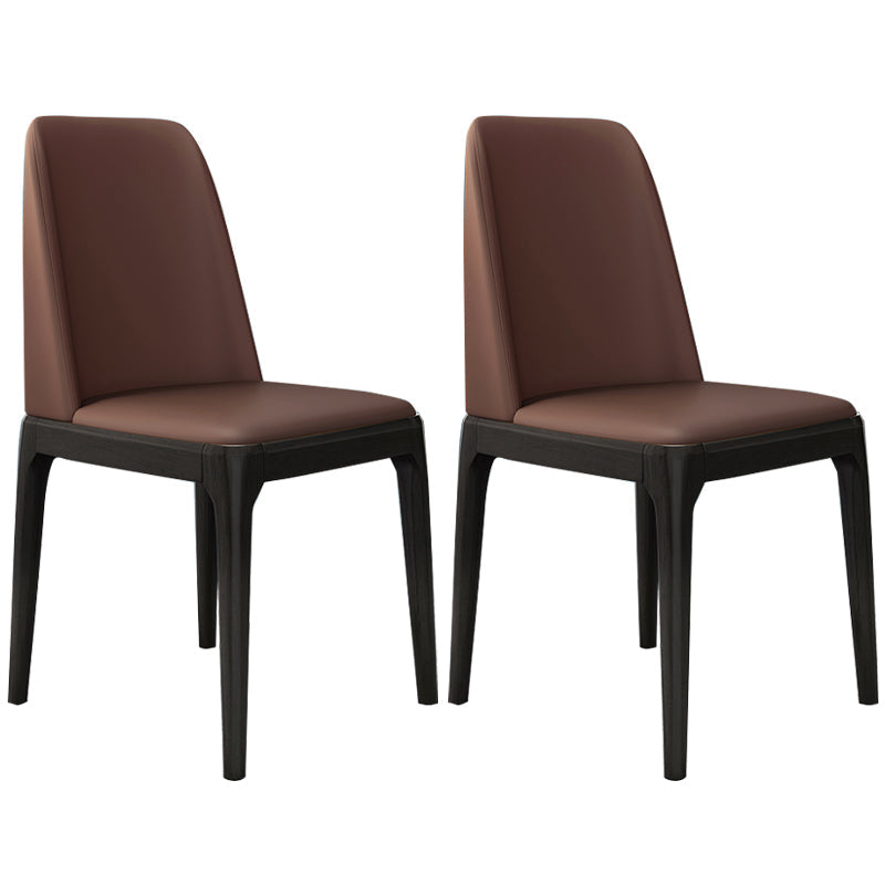 Modern Leather Armless Dining Chairs Solid Back Side Chair with Wood Legs Coffee 2 Piece Set Black Clearhalo ' kitchen&dining_furn' 'Dining Chairs' 'Dining Tables & Seating' 'dining_chair' 'furn' 'furn_dining_chair' 'Furniture' 'furniture_dining_chair' 'Kitchen & Dining Furniture' 'kitchen' 3484343