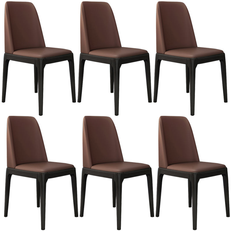 Modern Leather Armless Dining Chairs Solid Back Side Chair with Wood Legs Coffee 6 Piece Set Black Clearhalo ' kitchen&dining_furn' 'Dining Chairs' 'Dining Tables & Seating' 'dining_chair' 'furn' 'furn_dining_chair' 'Furniture' 'furniture_dining_chair' 'Kitchen & Dining Furniture' 'kitchen' 3484345
