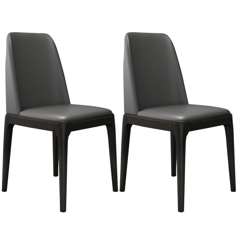 Modern Leather Armless Dining Chairs Solid Back Side Chair with Wood Legs Dark Gray 2 Piece Set Black Clearhalo ' kitchen&dining_furn' 'Dining Chairs' 'Dining Tables & Seating' 'dining_chair' 'furn' 'furn_dining_chair' 'Furniture' 'furniture_dining_chair' 'Kitchen & Dining Furniture' 'kitchen' 3484348