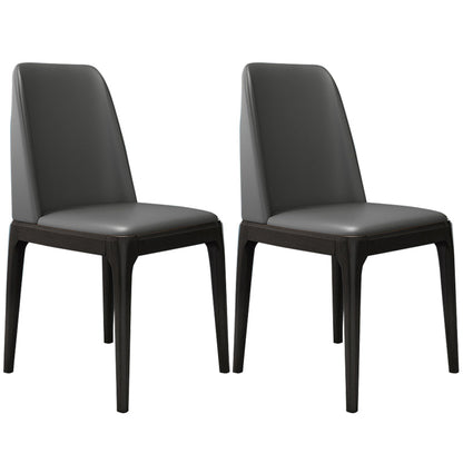 Modern Leather Armless Dining Chairs Solid Back Side Chair with Wood Legs Dark Gray 2 Piece Set Black Clearhalo ' kitchen&dining_furn' 'Dining Chairs' 'Dining Tables & Seating' 'dining_chair' 'furn' 'furn_dining_chair' 'Furniture' 'furniture_dining_chair' 'Kitchen & Dining Furniture' 'kitchen' 3484348
