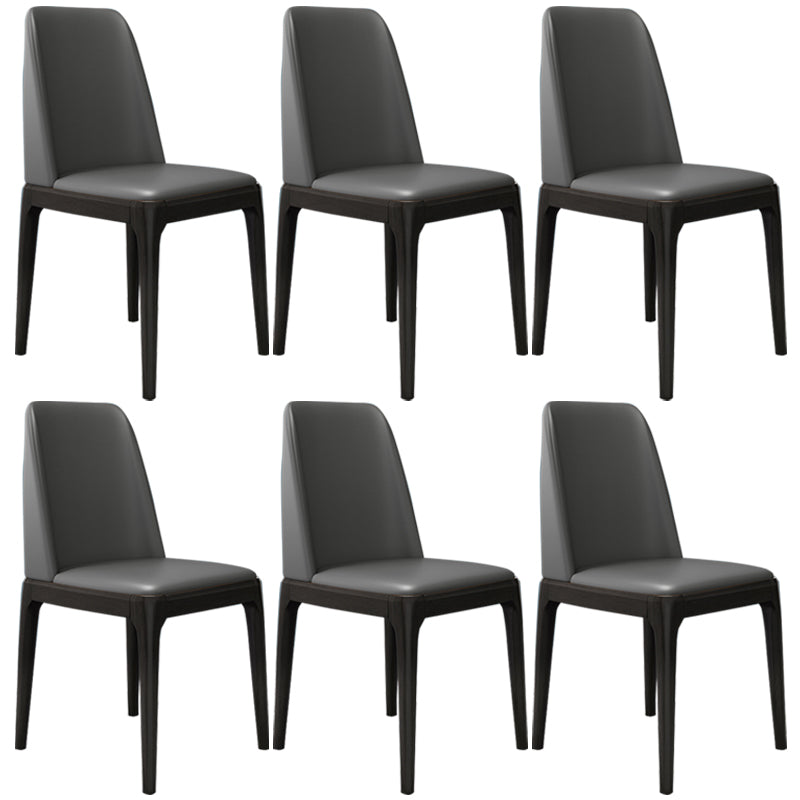 Modern Leather Armless Dining Chairs Solid Back Side Chair with Wood Legs Dark Gray 6 Piece Set Black Clearhalo ' kitchen&dining_furn' 'Dining Chairs' 'Dining Tables & Seating' 'dining_chair' 'furn' 'furn_dining_chair' 'Furniture' 'furniture_dining_chair' 'Kitchen & Dining Furniture' 'kitchen' 3484350