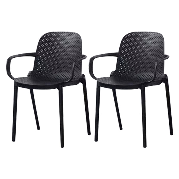 Modern Plastic Dining Armchair Chair Stackable Solid Back Dining Side Chair for Kitchen Black 2 Piece Set Clearhalo ' kitchen&dining_furn' 'Dining Chairs' 'Dining Tables & Seating' 'dining_chair' 'furn' 'furn_dining_chair' 'Furniture' 'furniture_dining_chair' 'Kitchen & Dining Furniture' 'kitchen' 3484380