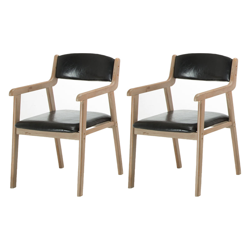 Contemporary Dining Chair 18'' Wide Open Arm Chair with 4 Wood Legs for Home Use Black Faux Leather 2 Piece Set Clearhalo ' kitchen&dining_furn' 'Dining Chairs' 'Dining Tables & Seating' 'dining_chair' 'furn' 'furn_dining_chair' 'Furniture' 'furniture_dining_chair' 'Kitchen & Dining Furniture' 'kitchen' 3484400