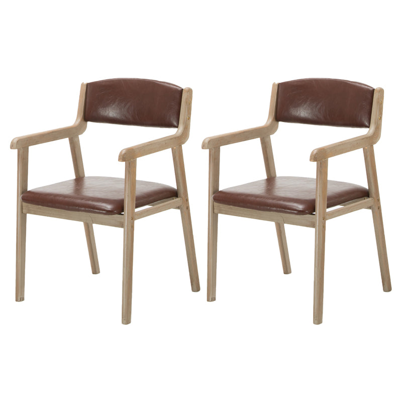 Contemporary Dining Chair 18'' Wide Open Arm Chair with 4 Wood Legs for Home Use Brown Faux Leather 2 Piece Set Clearhalo ' kitchen&dining_furn' 'Dining Chairs' 'Dining Tables & Seating' 'dining_chair' 'furn' 'furn_dining_chair' 'Furniture' 'furniture_dining_chair' 'Kitchen & Dining Furniture' 'kitchen' 3484423