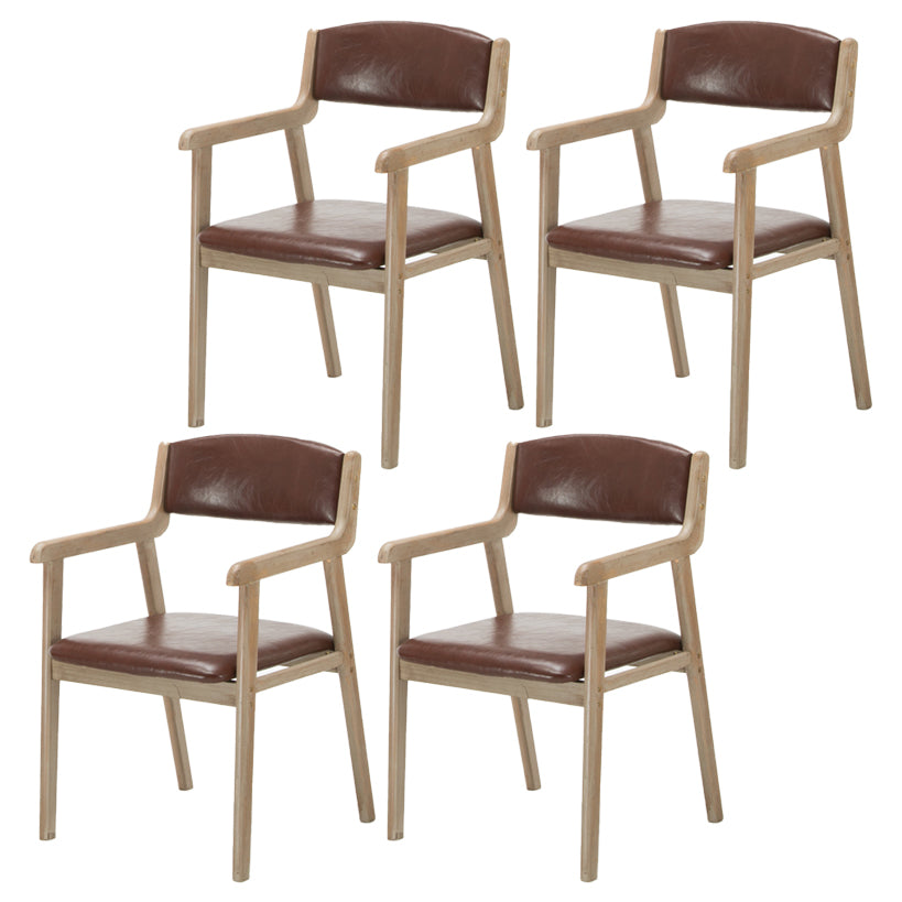 Contemporary Dining Chair 18'' Wide Open Arm Chair with 4 Wood Legs for Home Use Brown Faux Leather 4 Piece Set Clearhalo ' kitchen&dining_furn' 'Dining Chairs' 'Dining Tables & Seating' 'dining_chair' 'furn' 'furn_dining_chair' 'Furniture' 'furniture_dining_chair' 'Kitchen & Dining Furniture' 'kitchen' 3484424