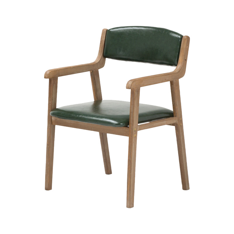 Contemporary Dining Chair 18'' Wide Open Arm Chair with 4 Wood Legs for Home Use Blackish Green Faux Leather 1 Piece Clearhalo ' kitchen&dining_furn' 'Dining Chairs' 'Dining Tables & Seating' 'dining_chair' 'furn' 'furn_dining_chair' 'Furniture' 'furniture_dining_chair' 'Kitchen & Dining Furniture' 'kitchen' 3484446