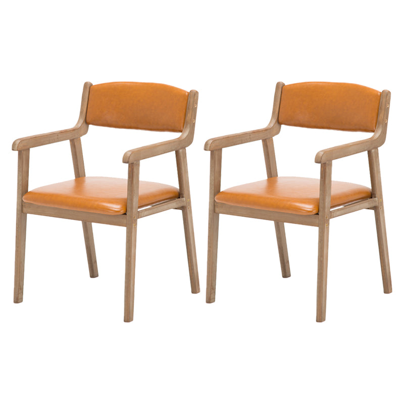 Contemporary Dining Chair 18'' Wide Open Arm Chair with 4 Wood Legs for Home Use Orange Faux Leather 2 Piece Set Clearhalo ' kitchen&dining_furn' 'Dining Chairs' 'Dining Tables & Seating' 'dining_chair' 'furn' 'furn_dining_chair' 'Furniture' 'furniture_dining_chair' 'Kitchen & Dining Furniture' 'kitchen' 3484450