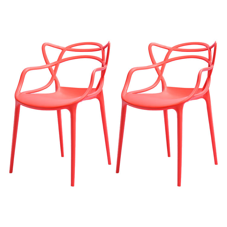 Nordic Plastic Open Back Dining Side Chair 33"H Dining Chair for Restaurant Red 2 Piece Set Clearhalo ' kitchen&dining_furn' 'Dining Chairs' 'Dining Tables & Seating' 'dining_chair' 'furn' 'furn_dining_chair' 'Furniture' 'furniture_dining_chair' 'Kitchen & Dining Furniture' 'kitchen' 3484473