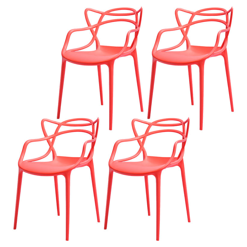 Nordic Plastic Open Back Dining Side Chair 33"H Dining Chair for Restaurant Red 4 Piece Set Clearhalo ' kitchen&dining_furn' 'Dining Chairs' 'Dining Tables & Seating' 'dining_chair' 'furn' 'furn_dining_chair' 'Furniture' 'furniture_dining_chair' 'Kitchen & Dining Furniture' 'kitchen' 3484475
