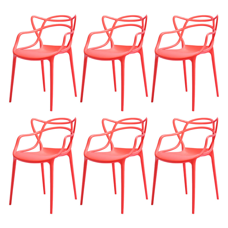 Nordic Plastic Open Back Dining Side Chair 33"H Dining Chair for Restaurant Red 6 Piece Set Clearhalo ' kitchen&dining_furn' 'Dining Chairs' 'Dining Tables & Seating' 'dining_chair' 'furn' 'furn_dining_chair' 'Furniture' 'furniture_dining_chair' 'Kitchen & Dining Furniture' 'kitchen' 3484477