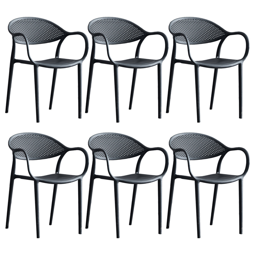 Contemporary Plastic Dining Armchair Chair Open Back Dining Side Chair for Kitchen Black 6 Piece Set Clearhalo ' kitchen&dining_furn' 'Dining Chairs' 'Dining Tables & Seating' 'dining_chair' 'furn' 'furn_dining_chair' 'Furniture' 'furniture_dining_chair' 'Kitchen & Dining Furniture' 'kitchen' 3484572