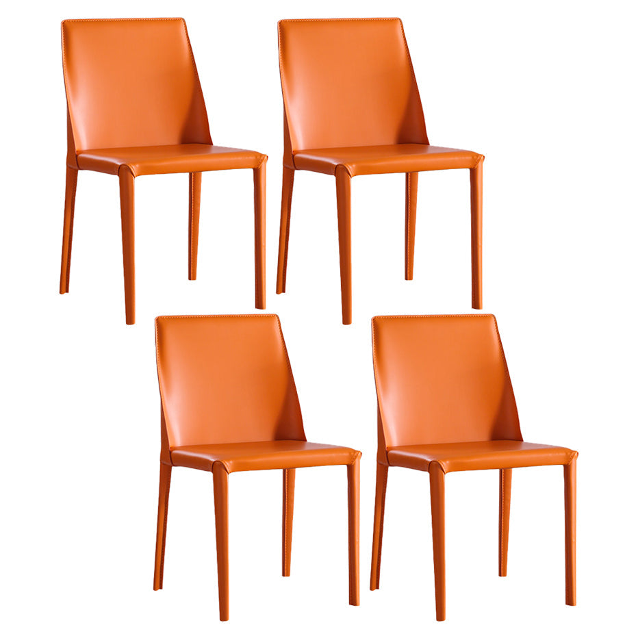 Saddle Leather Modern Style Hotel Side Chair Matte Finish Parsons Dining Chair Orange 4 Piece Set Clearhalo ' kitchen&dining_furn' 'Dining Chairs' 'Dining Tables & Seating' 'dining_chair' 'furn' 'furn_dining_chair' 'Furniture' 'furniture_dining_chair' 'Kitchen & Dining Furniture' 'kitchen' 3484627