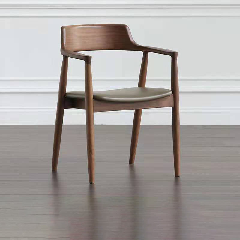 Contemporary Dining Chair 20'' Wide Open Arm Chair with 4 Wood Legs for Home Use Walnut Leather 1 Piece Clearhalo ' kitchen&dining_furn' 'Dining Chairs' 'Dining Tables & Seating' 'dining_chair' 'furn' 'furn_dining_chair' 'Furniture' 'furniture_dining_chair' 'Kitchen & Dining Furniture' 'kitchen' 3484730