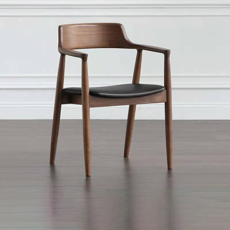 Contemporary Dining Chair 20'' Wide Open Arm Chair with 4 Wood Legs for Home Use Walnut Faux Leather 1 Piece Clearhalo ' kitchen&dining_furn' 'Dining Chairs' 'Dining Tables & Seating' 'dining_chair' 'furn' 'furn_dining_chair' 'Furniture' 'furniture_dining_chair' 'Kitchen & Dining Furniture' 'kitchen' 3484731