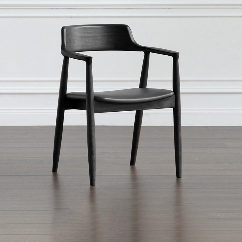 Contemporary Dining Chair 20'' Wide Open Arm Chair with 4 Wood Legs for Home Use Black Faux Leather 1 Piece Clearhalo ' kitchen&dining_furn' 'Dining Chairs' 'Dining Tables & Seating' 'dining_chair' 'furn' 'furn_dining_chair' 'Furniture' 'furniture_dining_chair' 'Kitchen & Dining Furniture' 'kitchen' 3484734