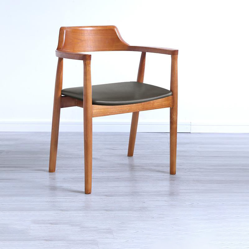 Contemporary Dining Chair 20'' Wide Open Arm Chair with 4 Wood Legs for Home Use Light Brown Faux Leather 1 Piece Clearhalo ' kitchen&dining_furn' 'Dining Chairs' 'Dining Tables & Seating' 'dining_chair' 'furn' 'furn_dining_chair' 'Furniture' 'furniture_dining_chair' 'Kitchen & Dining Furniture' 'kitchen' 3484754