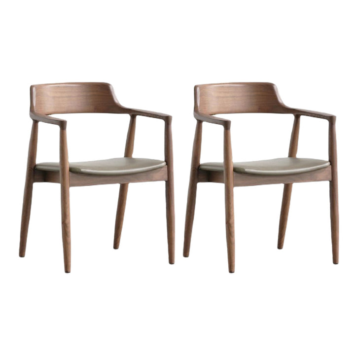 Contemporary Dining Chair 20'' Wide Open Arm Chair with 4 Wood Legs for Home Use Walnut Leather 2 Piece Set Clearhalo ' kitchen&dining_furn' 'Dining Chairs' 'Dining Tables & Seating' 'dining_chair' 'furn' 'furn_dining_chair' 'Furniture' 'furniture_dining_chair' 'Kitchen & Dining Furniture' 'kitchen' 3484764