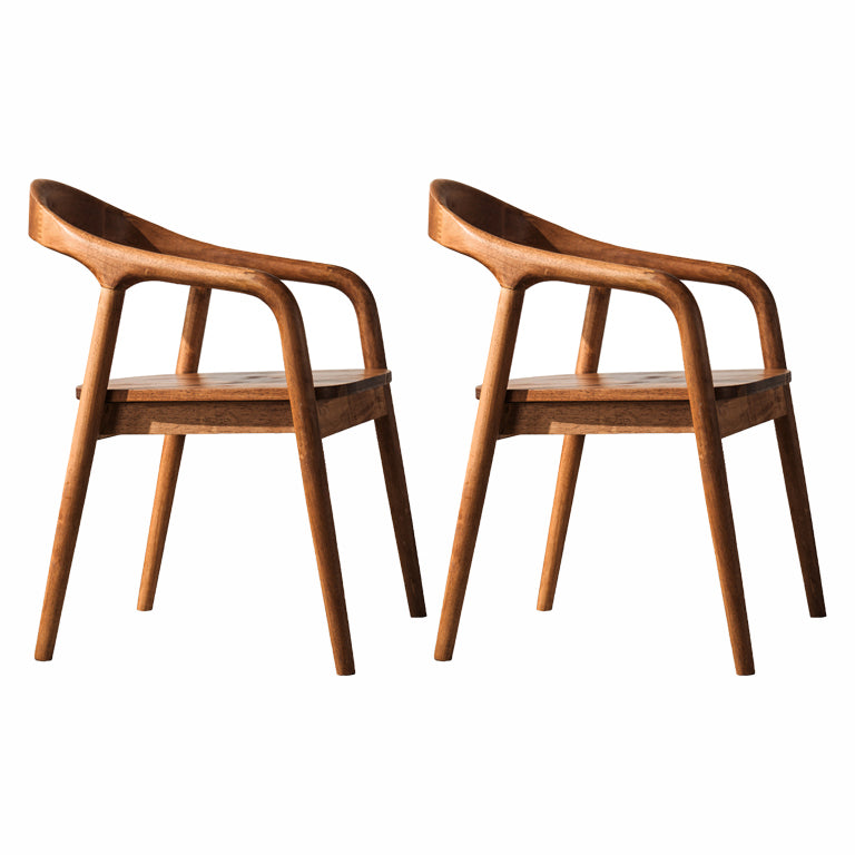 Contemporary Solid Wood Dining Room Chair Open Back Dining Side Chair with Armrest Walnut Brown 2 Piece Set Clearhalo ' kitchen&dining_furn' 'Dining Chairs' 'Dining Tables & Seating' 'dining_chair' 'furn' 'furn_dining_chair' 'Furniture' 'furniture_dining_chair' 'Kitchen & Dining Furniture' 'kitchen' 3484794