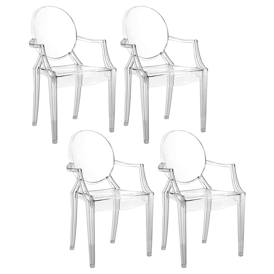 Contemporary Plastic Indoor Open Back Dining Side Chair of 21'' Wide Dining Chair Clear 4 Piece Set Clearhalo ' kitchen&dining_furn' 'Dining Chairs' 'Dining Tables & Seating' 'dining_chair' 'furn' 'furn_dining_chair' 'Furniture' 'furniture_dining_chair' 'Kitchen & Dining Furniture' 'kitchen' 3484961