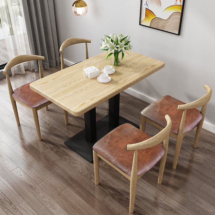 Minimalist Wooden Dining Set Standard Height with Pedestal Base Dining RoomSet for Home Use Brown 5 Piece Set Clearhalo 'Dining Room Sets' 'Dining Tables & Seating' 'dining_room_set' 'furn' 'furn_dining_room_set' 'Furniture' 'furniture_dining_room_set' 'Kitchen & Dining Furniture' 'kitchen&dining_furn' 'kitchen' 3485040