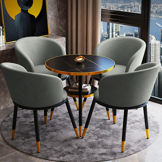 Glam Style Dining Room Set with Sintered Stone Top and 3 Legs Base Formal Table Set Dark Gray 5 Piece Set Clearhalo 'Dining Room Sets' 'Dining Tables & Seating' 'dining_room_set' 'furn' 'furn_dining_room_set' 'Furniture' 'furniture_dining_room_set' 'Kitchen & Dining Furniture' 'kitchen&dining_furn' 'kitchen' 3485094