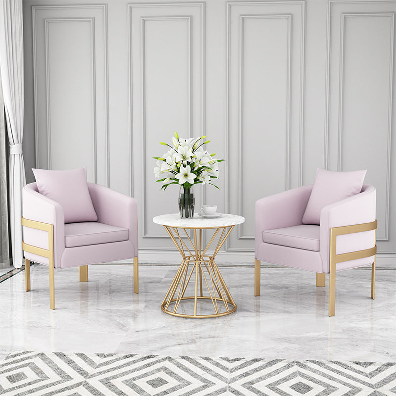 Nordic Dining Room Set with Round Sintered Stone Top and Pedestal Base Dining Furniture Pink 3 Piece Set Clearhalo 'Dining Room Sets' 'Dining Tables & Seating' 'dining_room_set' 'furn' 'furn_dining_room_set' 'Furniture' 'furniture_dining_room_set' 'Kitchen & Dining Furniture' 'kitchen&dining_furn' 'kitchen' 3485148