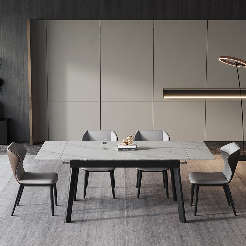 Modern Kitchen Foldable Dining Room Set with Sintered Stone Top and Black Base Dining Furniture Set Clearhalo 'Dining Room Sets' 'Dining Tables & Seating' 'dining_room_set' 'furn' 'furn_dining_room_set' 'Furniture' 'furniture_dining_room_set' 'Kitchen & Dining Furniture' 'kitchen&dining_furn' 'kitchen' 3485161