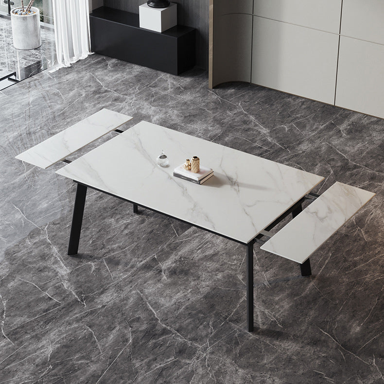 Modern Kitchen Foldable Dining Room Set with Sintered Stone Top and Black Base Dining Furniture Set Clearhalo 'Dining Room Sets' 'Dining Tables & Seating' 'dining_room_set' 'furn' 'furn_dining_room_set' 'Furniture' 'furniture_dining_room_set' 'Kitchen & Dining Furniture' 'kitchen&dining_furn' 'kitchen' 3485172