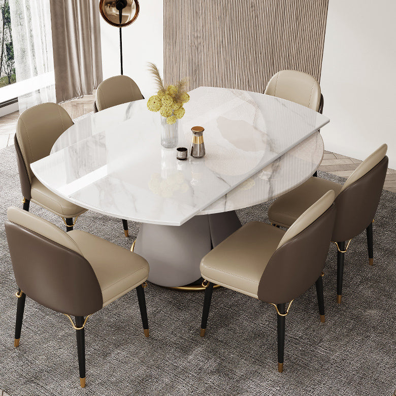 Modern Sintered Stone Dining Room Set Standard Height with Round Top and White Leg Dining Set 7 Piece Set Clearhalo 'Dining Room Sets' 'Dining Tables & Seating' 'dining_room_set' 'furn' 'furn_dining_room_set' 'Furniture' 'furniture_dining_room_set' 'Kitchen & Dining Furniture' 'kitchen&dining_furn' 'kitchen' 3485173
