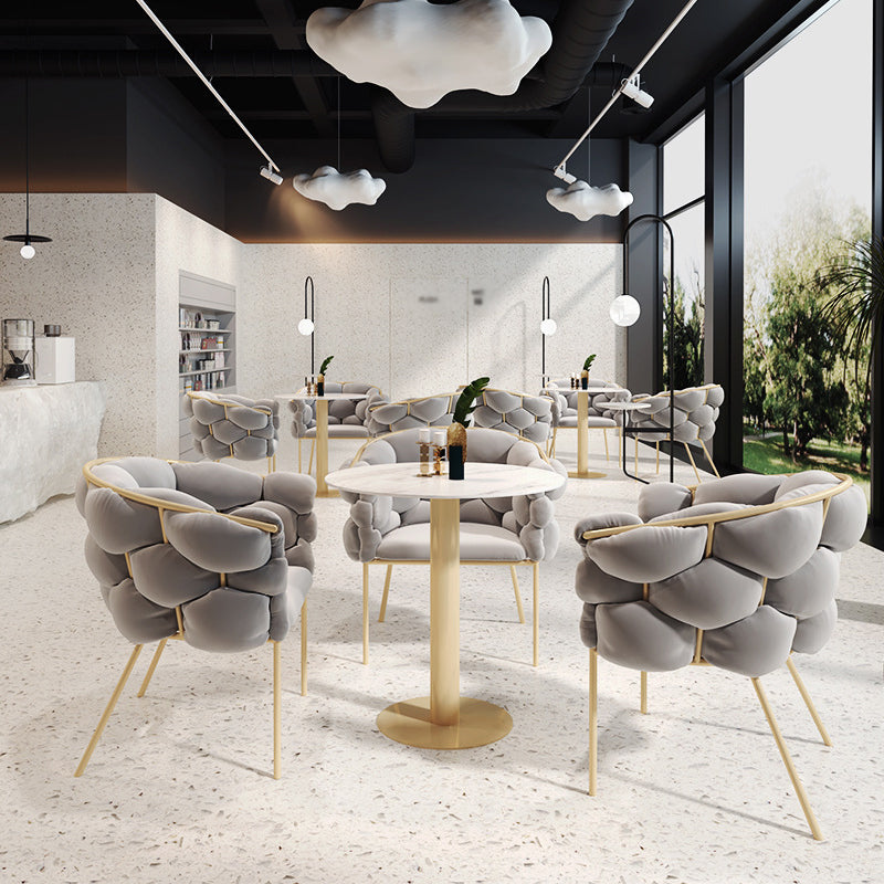 Glam Style Dining Room Set with Round Sintered Stone Top and Pedestal Base Dining Furniture Clearhalo 'Dining Room Sets' 'Dining Tables & Seating' 'dining_room_set' 'furn' 'furn_dining_room_set' 'Furniture' 'furniture_dining_room_set' 'Kitchen & Dining Furniture' 'kitchen&dining_furn' 'kitchen' 3485216