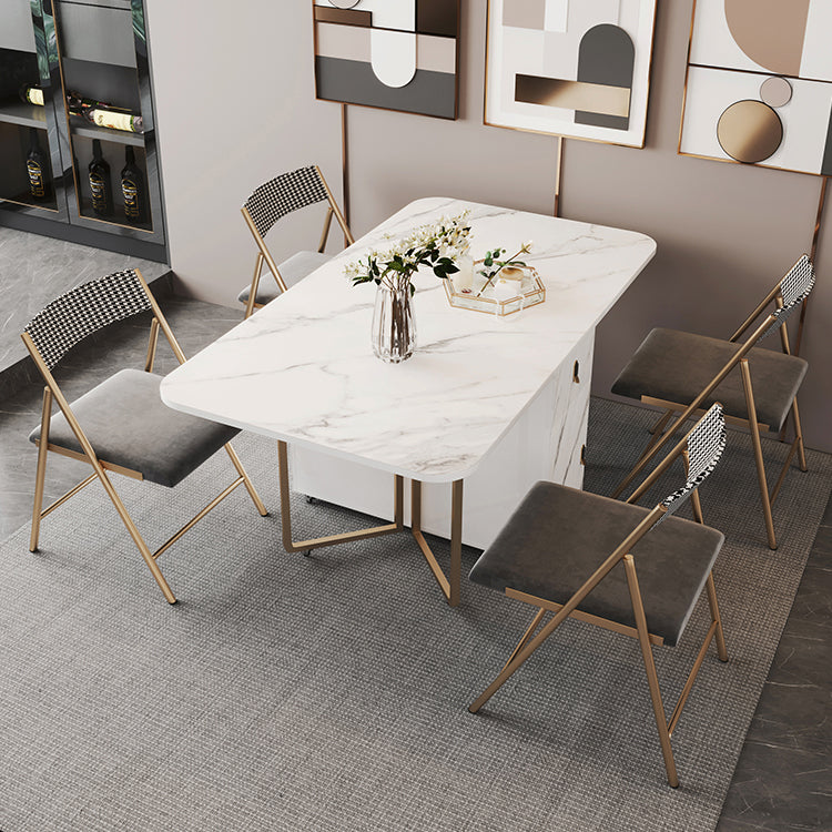 Rectangle Contemporary Sintered Stone Dining Room Set Foldable Dining Furniture for Restaurant 5 Piece Set Clearhalo 'Dining Room Sets' 'Dining Tables & Seating' 'dining_room_set' 'furn' 'furn_dining_room_set' 'Furniture' 'furniture_dining_room_set' 'Kitchen & Dining Furniture' 'kitchen&dining_furn' 'kitchen' 3485237