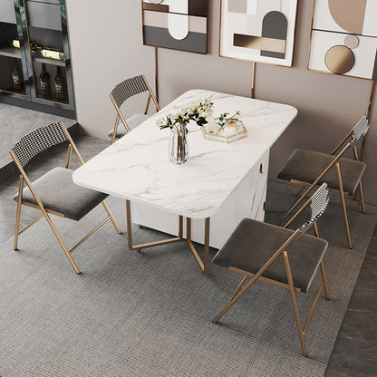 Rectangle Contemporary Sintered Stone Dining Room Set Foldable Dining Furniture for Restaurant 5 Piece Set Clearhalo 'Dining Room Sets' 'Dining Tables & Seating' 'dining_room_set' 'furn' 'furn_dining_room_set' 'Furniture' 'furniture_dining_room_set' 'Kitchen & Dining Furniture' 'kitchen&dining_furn' 'kitchen' 3485237