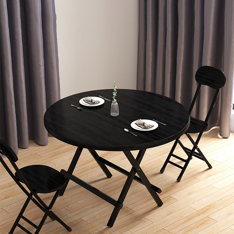 Contemporary Solid Wood Top Dining Room Set with Round Foldable Table Dinette Set Black 3 Piece Set Clearhalo 'Dining Room Sets' 'Dining Tables & Seating' 'dining_room_set' 'furn' 'furn_dining_room_set' 'Furniture' 'furniture_dining_room_set' 'Kitchen & Dining Furniture' 'kitchen&dining_furn' 'kitchen' 3485252