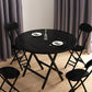 Contemporary Solid Wood Top Dining Room Set with Round Foldable Table Dinette Set 31.5"L x 31.5"W x 29.5"H Black 5 Piece Set Clearhalo 'Dining Room Sets' 'Dining Tables & Seating' 'dining_room_set' 'furn' 'furn_dining_room_set' 'Furniture' 'furniture_dining_room_set' 'Kitchen & Dining Furniture' 'kitchen&dining_furn' 'kitchen' 3485257
