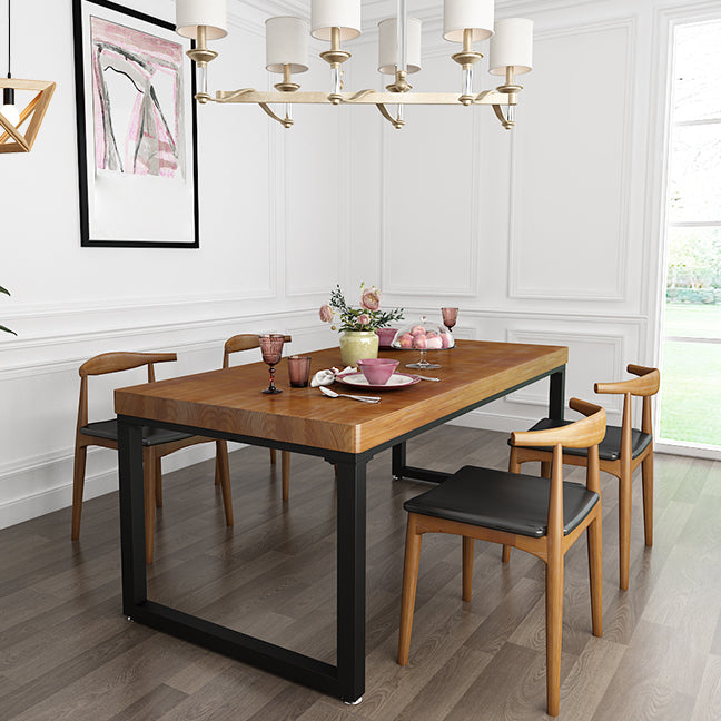 Industrial Solid Wood Top Dining Table Sets with Double Pedestal Base Dining Furniture for Home Use Clearhalo 'Dining Room Sets' 'Dining Tables & Seating' 'dining_room_set' 'furn' 'furn_dining_room_set' 'Furniture' 'furniture_dining_room_set' 'Kitchen & Dining Furniture' 'kitchen&dining_furn' 'kitchen' 3485289