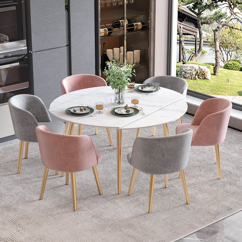 Scandinavian Sintered Stone Top Dining Set Round Table Dining Furniture with Drop Leaf Clearhalo 'Dining Room Sets' 'Dining Tables & Seating' 'dining_room_set' 'furn' 'furn_dining_room_set' 'Furniture' 'furniture_dining_room_set' 'Kitchen & Dining Furniture' 'kitchen&dining_furn' 'kitchen' 3485294