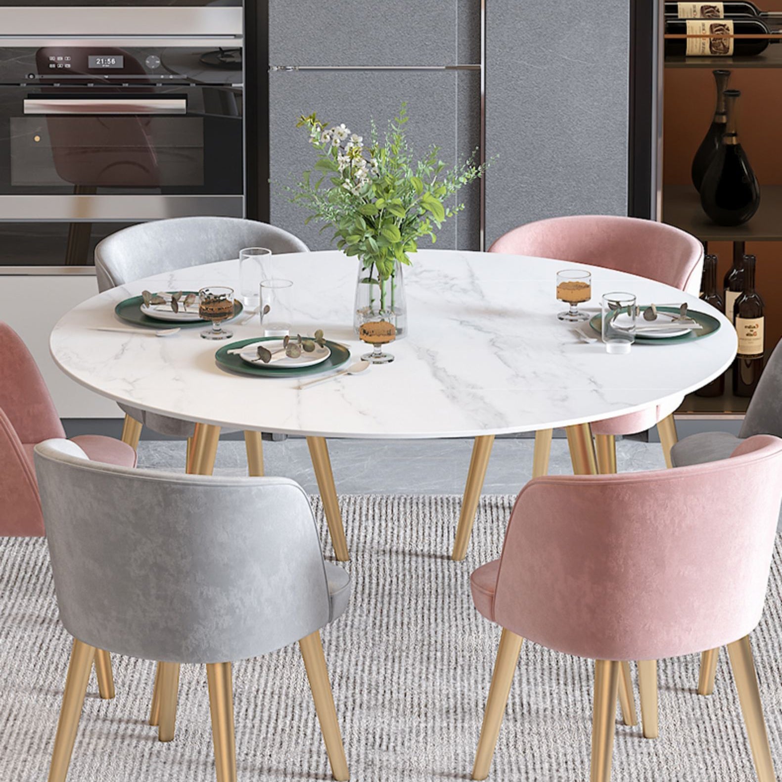 Scandinavian Sintered Stone Top Dining Set Round Table Dining Furniture with Drop Leaf Clearhalo 'Dining Room Sets' 'Dining Tables & Seating' 'dining_room_set' 'furn' 'furn_dining_room_set' 'Furniture' 'furniture_dining_room_set' 'Kitchen & Dining Furniture' 'kitchen&dining_furn' 'kitchen' 3485303