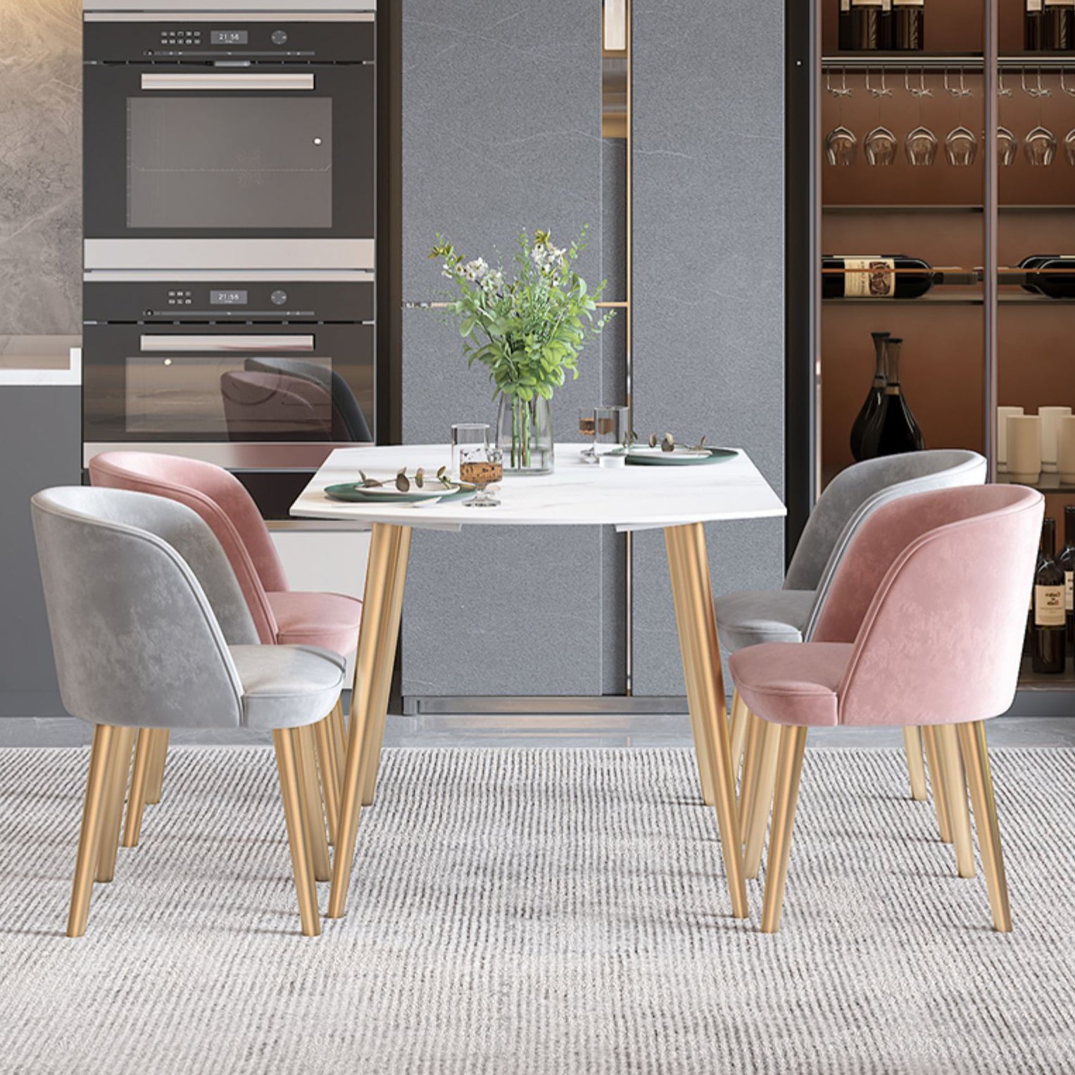 Scandinavian Sintered Stone Top Dining Set Round Table Dining Furniture with Drop Leaf Clearhalo 'Dining Room Sets' 'Dining Tables & Seating' 'dining_room_set' 'furn' 'furn_dining_room_set' 'Furniture' 'furniture_dining_room_set' 'Kitchen & Dining Furniture' 'kitchen&dining_furn' 'kitchen' 3485304