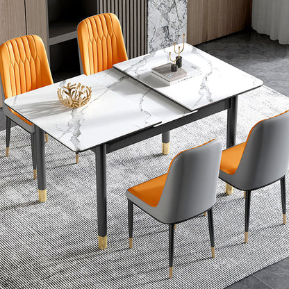 Rectangle Modern DiningRoomTableSet Sintered Stone Top DiningSet with Metallic 4 Legs Base 5 Piece Set Clearhalo 'Dining Room Sets' 'Dining Tables & Seating' 'dining_room_set' 'furn' 'furn_dining_room_set' 'Furniture' 'furniture_dining_room_set' 'Kitchen & Dining Furniture' 'kitchen&dining_furn' 'kitchen' 3485306