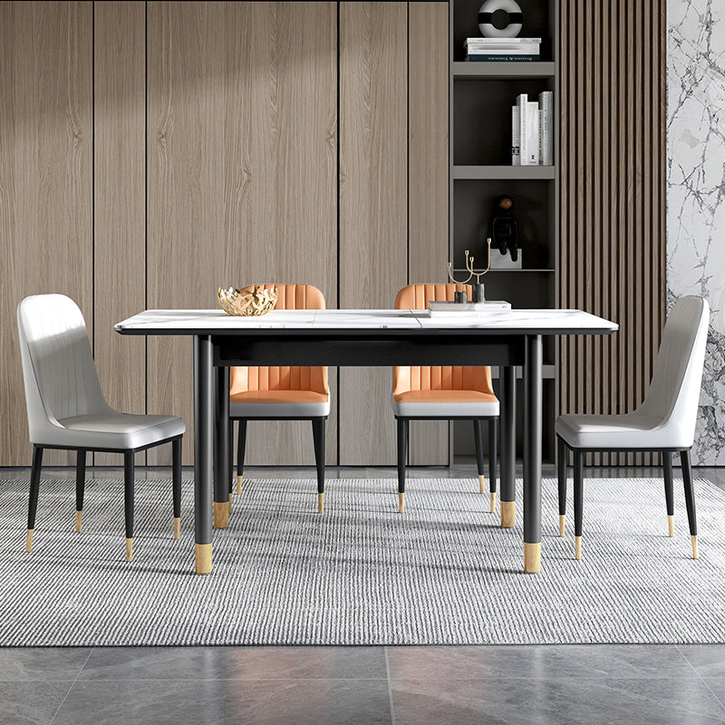 Rectangle Modern DiningRoomTableSet Sintered Stone Top DiningSet with Metallic 4 Legs Base Clearhalo 'Dining Room Sets' 'Dining Tables & Seating' 'dining_room_set' 'furn' 'furn_dining_room_set' 'Furniture' 'furniture_dining_room_set' 'Kitchen & Dining Furniture' 'kitchen&dining_furn' 'kitchen' 3485308