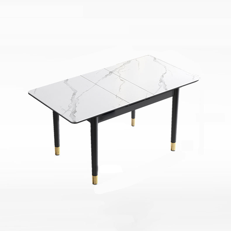 Rectangle Modern DiningRoomTableSet Sintered Stone Top DiningSet with Metallic 4 Legs Base Clearhalo 'Dining Room Sets' 'Dining Tables & Seating' 'dining_room_set' 'furn' 'furn_dining_room_set' 'Furniture' 'furniture_dining_room_set' 'Kitchen & Dining Furniture' 'kitchen&dining_furn' 'kitchen' 3485310