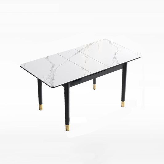 Rectangle Modern DiningRoomTableSet Sintered Stone Top DiningSet with Metallic 4 Legs Base Clearhalo 'Dining Room Sets' 'Dining Tables & Seating' 'dining_room_set' 'furn' 'furn_dining_room_set' 'Furniture' 'furniture_dining_room_set' 'Kitchen & Dining Furniture' 'kitchen&dining_furn' 'kitchen' 3485310