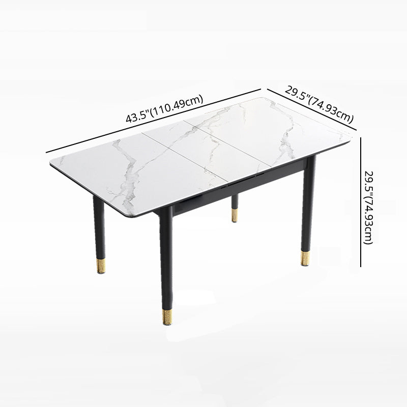 Rectangle Modern DiningRoomTableSet Sintered Stone Top DiningSet with Metallic 4 Legs Base Clearhalo 'Dining Room Sets' 'Dining Tables & Seating' 'dining_room_set' 'furn' 'furn_dining_room_set' 'Furniture' 'furniture_dining_room_set' 'Kitchen & Dining Furniture' 'kitchen&dining_furn' 'kitchen' 3485314